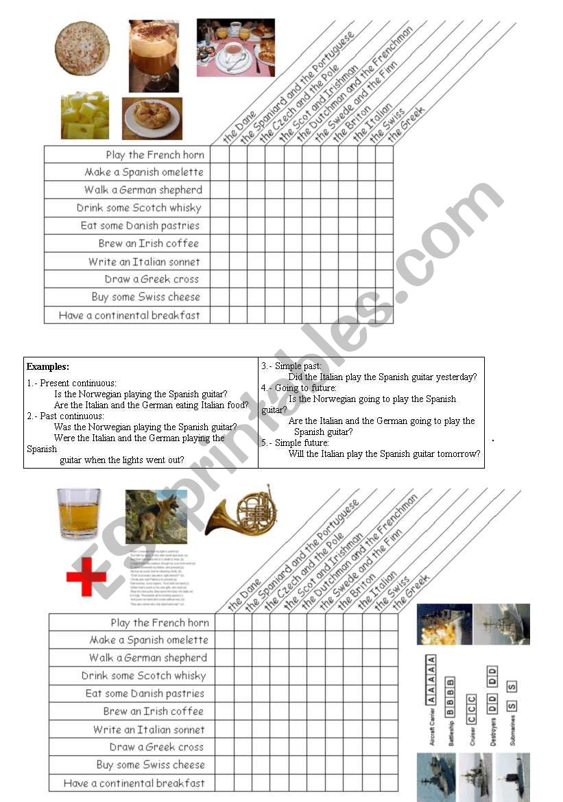 Verb tense drilling - battleships game