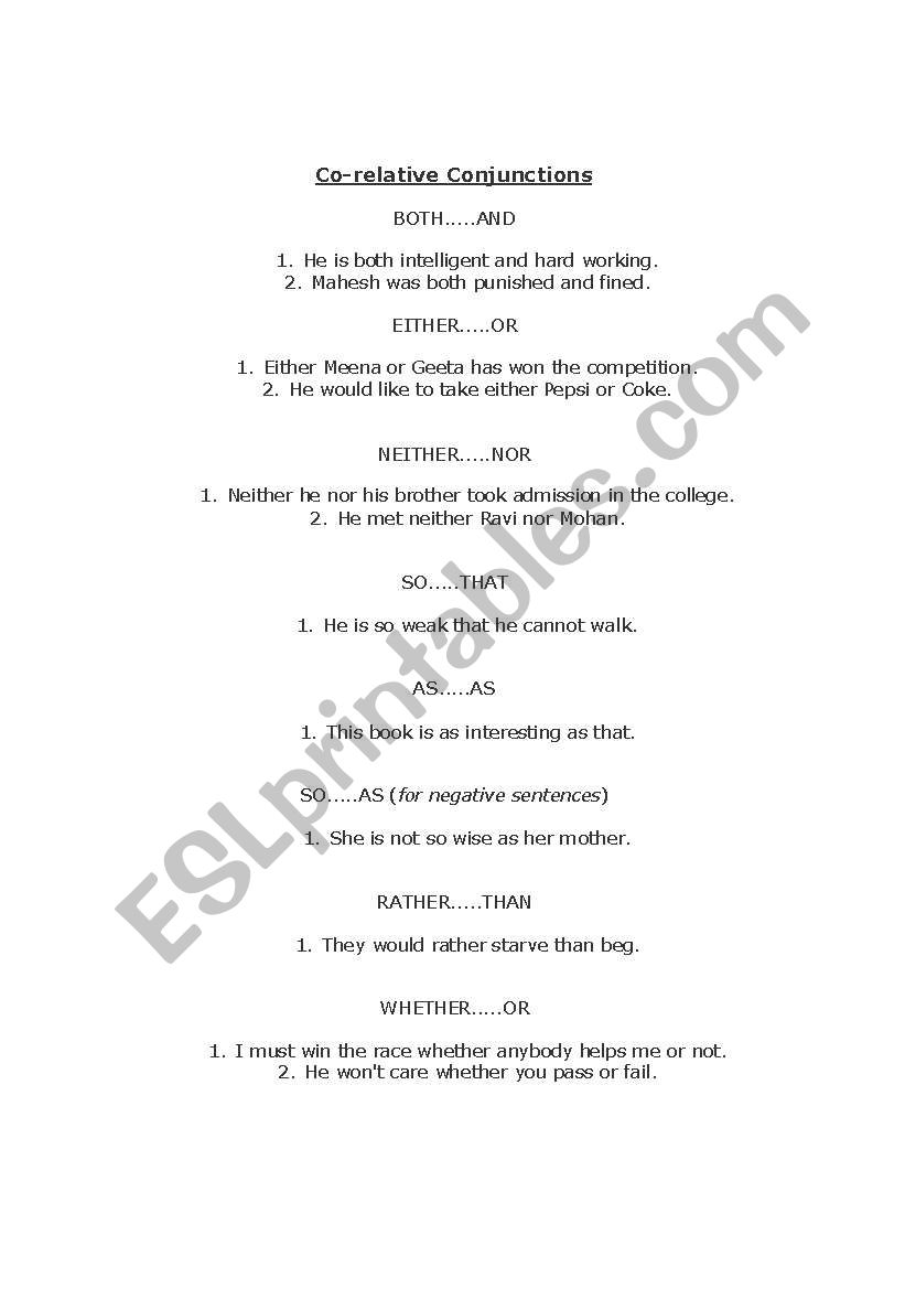 conjuction worksheet