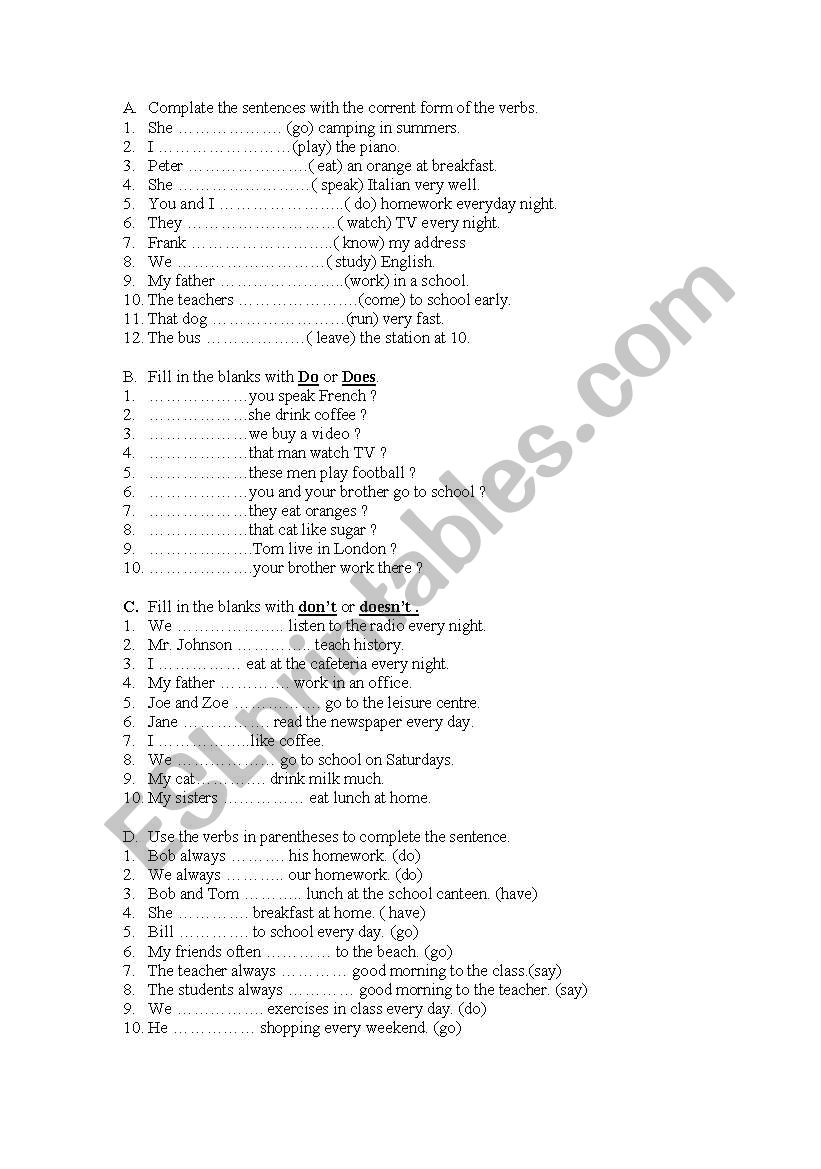 the simple present tense worksheet