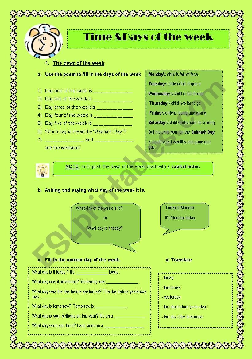 Four skills: Telling theTime & Days of the week 