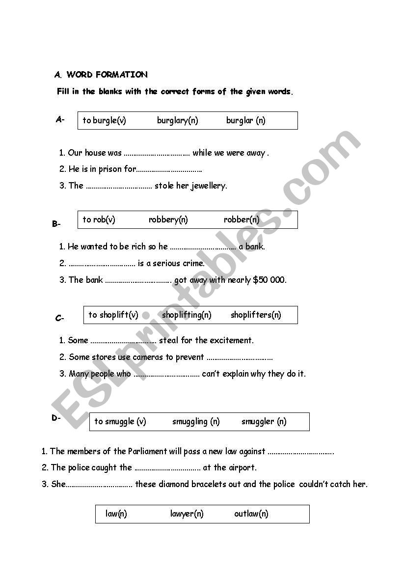 word formation worksheet