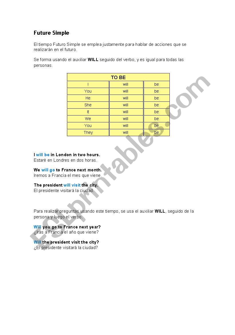 explain future to be worksheet
