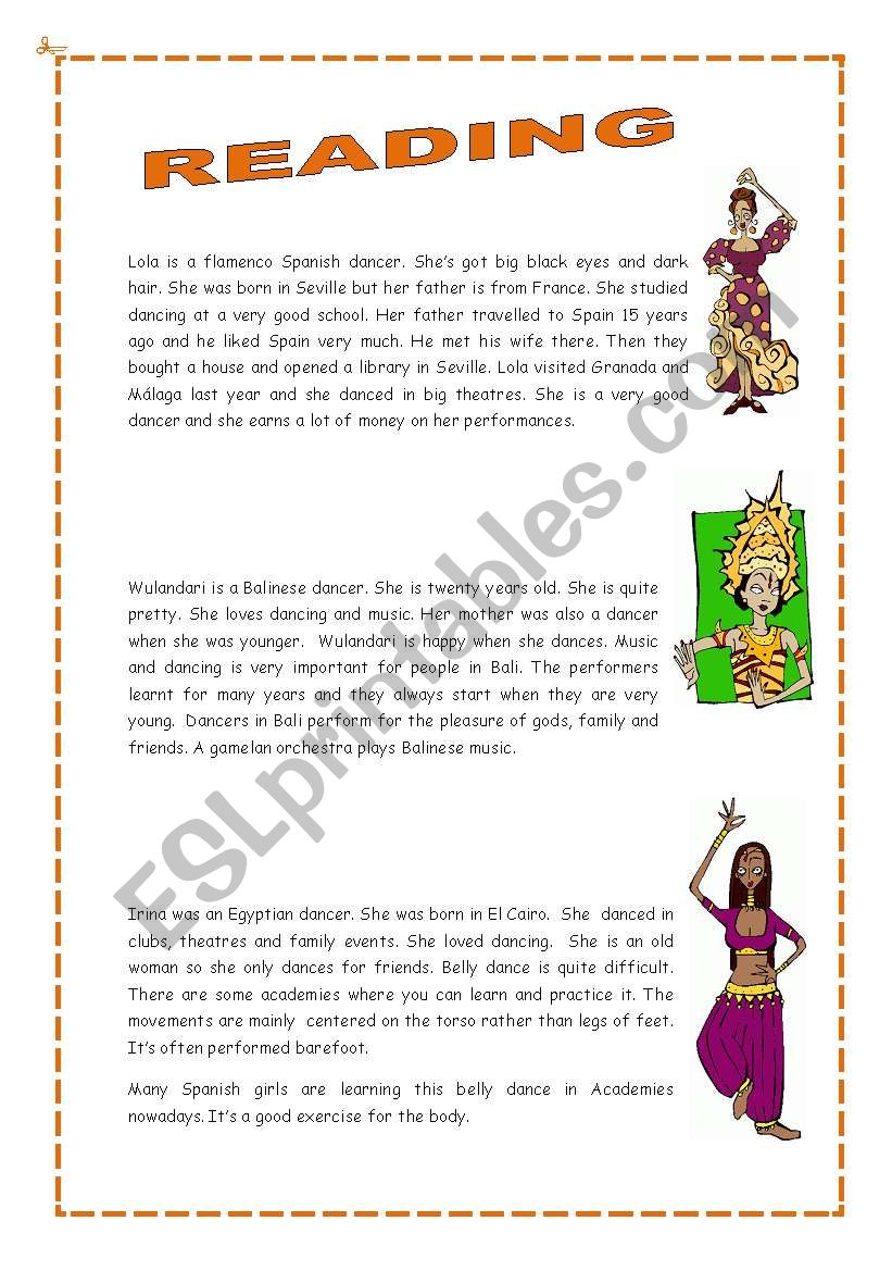 READING- DANCERS worksheet