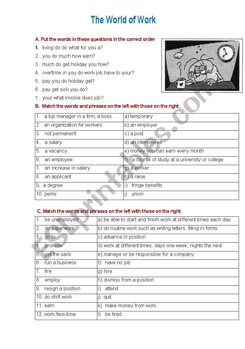 The world of work worksheet