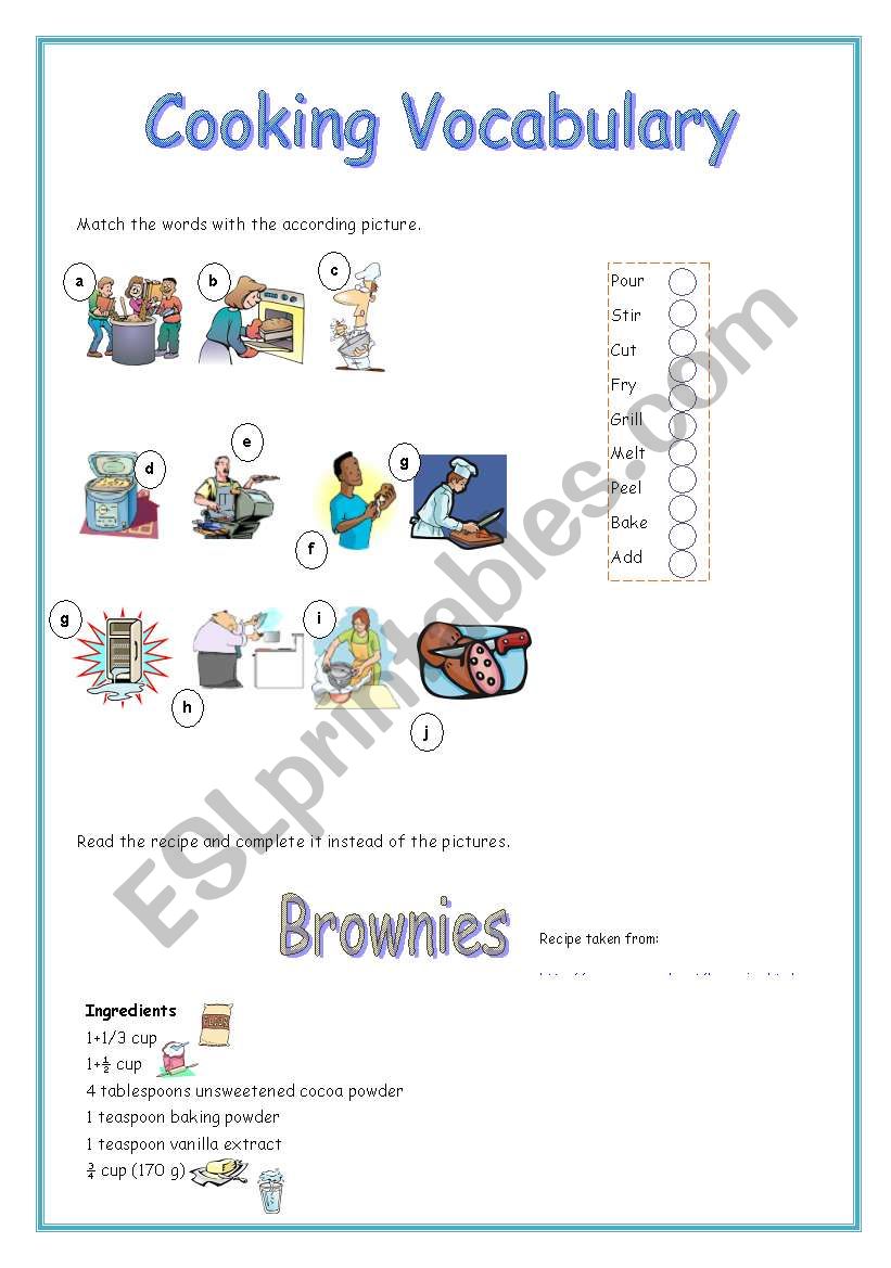 Cooking Vocabulary Ws (2 pages)