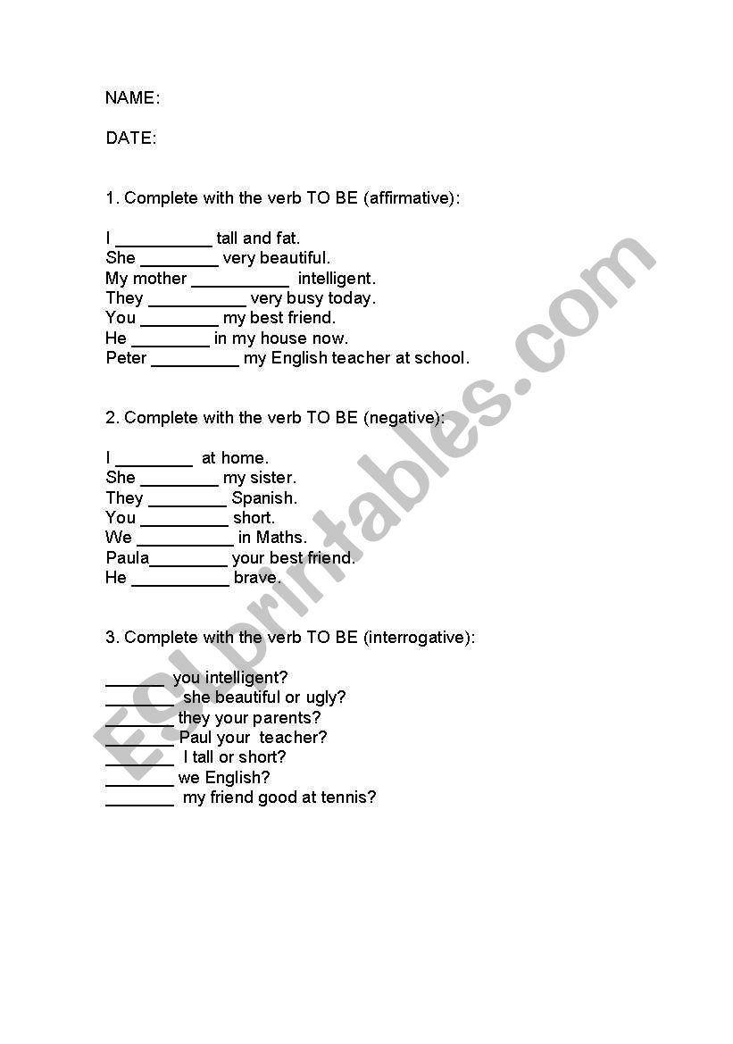  to be worksheet