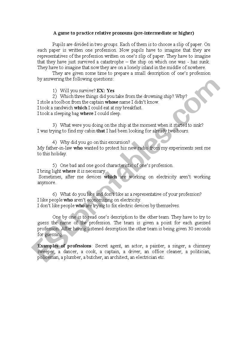 Relative pronouns worksheet