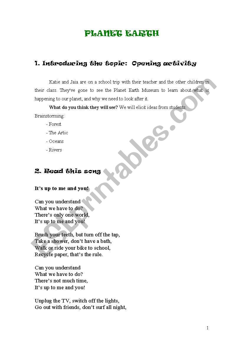 Planet earth part 1 worksheet