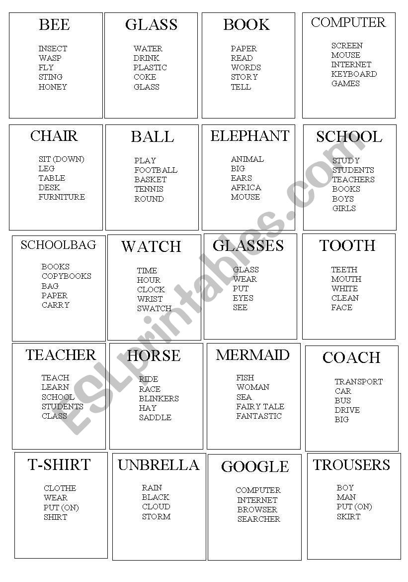 Taboo worksheet