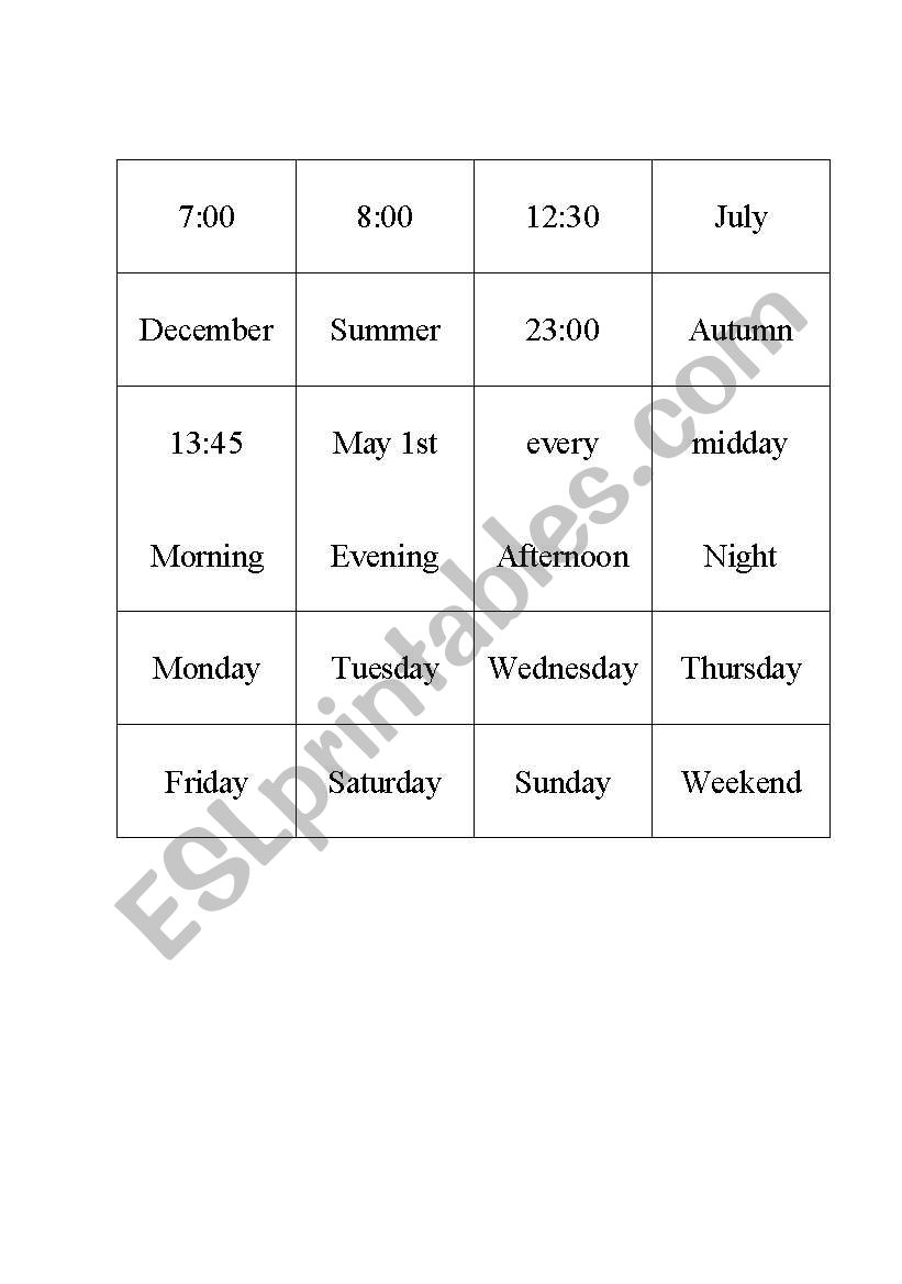 Time and dates worksheet