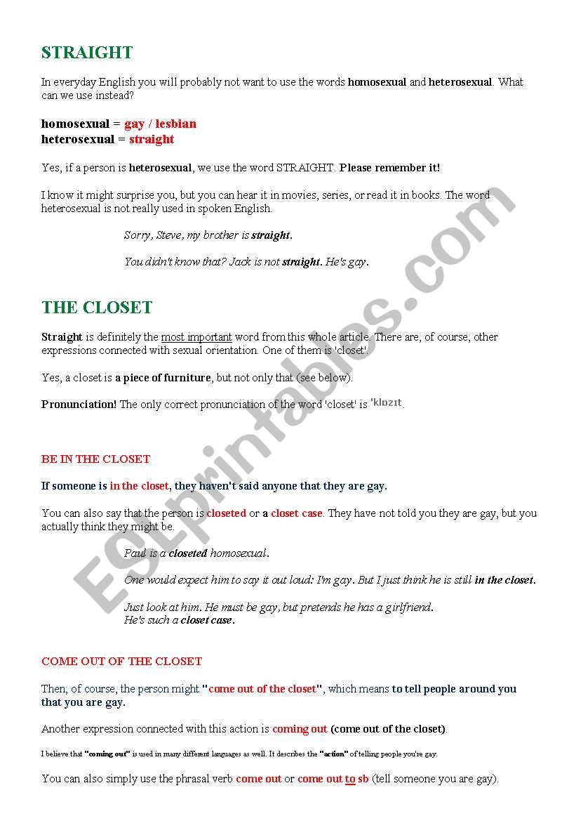 Gay Words Idioms Collocations 5 Pages Esl Worksheet By Roman