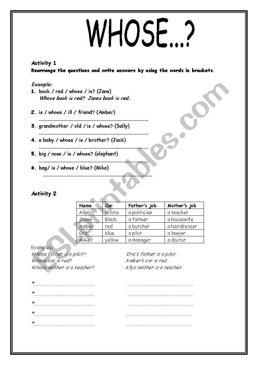 whose? worksheet