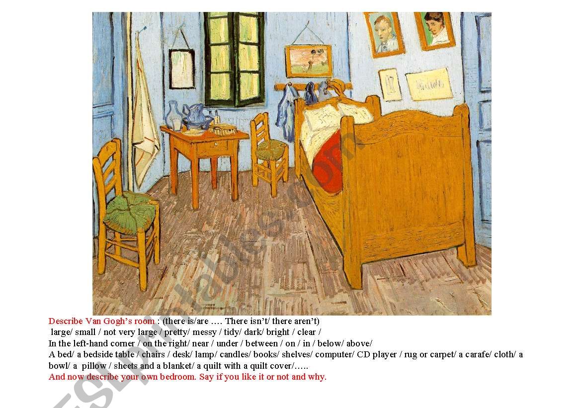 descibe Van Goghs room worksheet