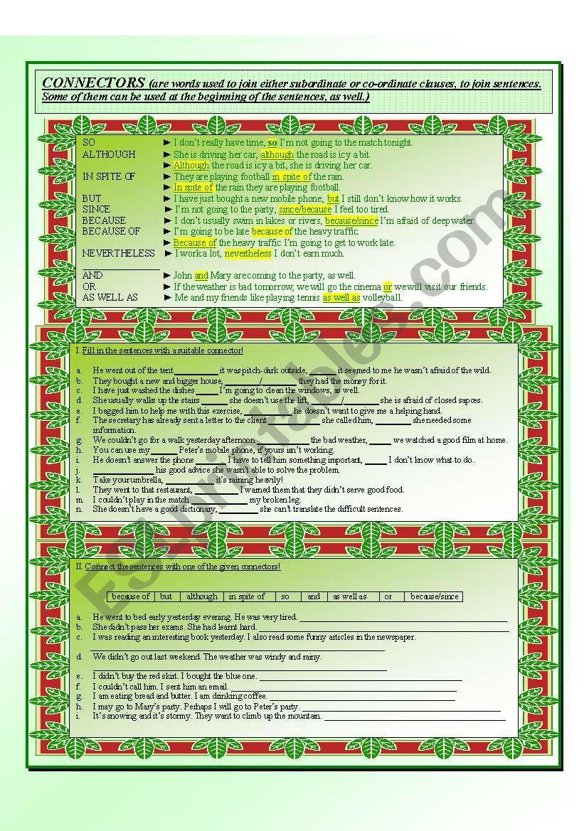 Connectors worksheet