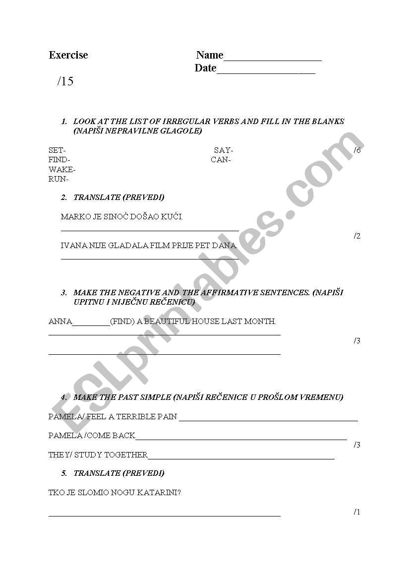 past simple worksheet