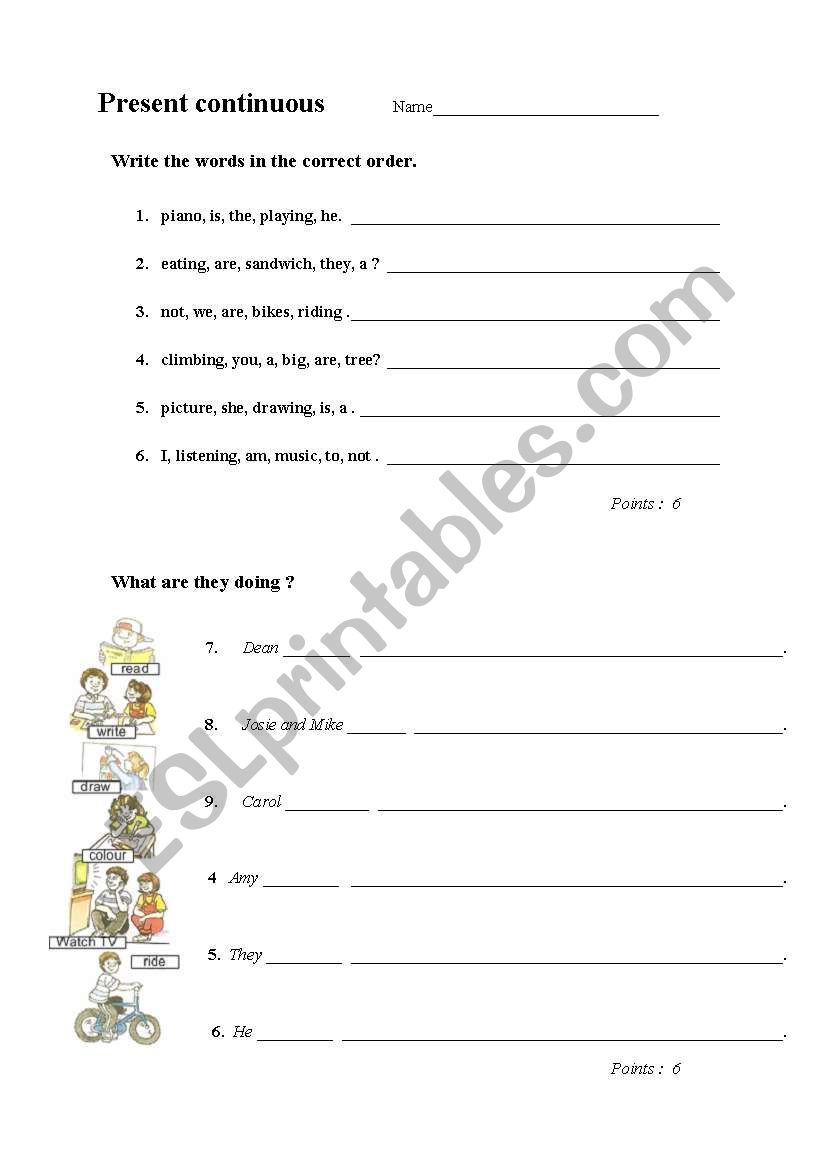 present continuous worksheet