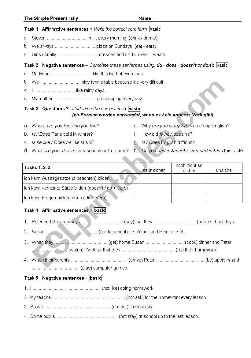 Simple present worksheet