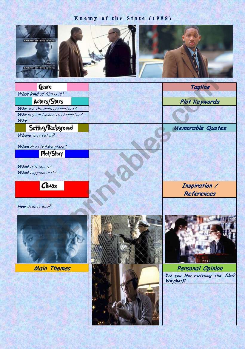Enemy of the state worksheet