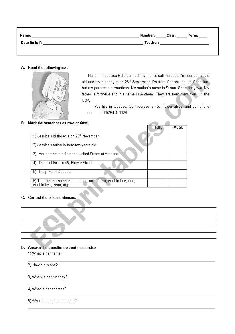 Personal Identification worksheet