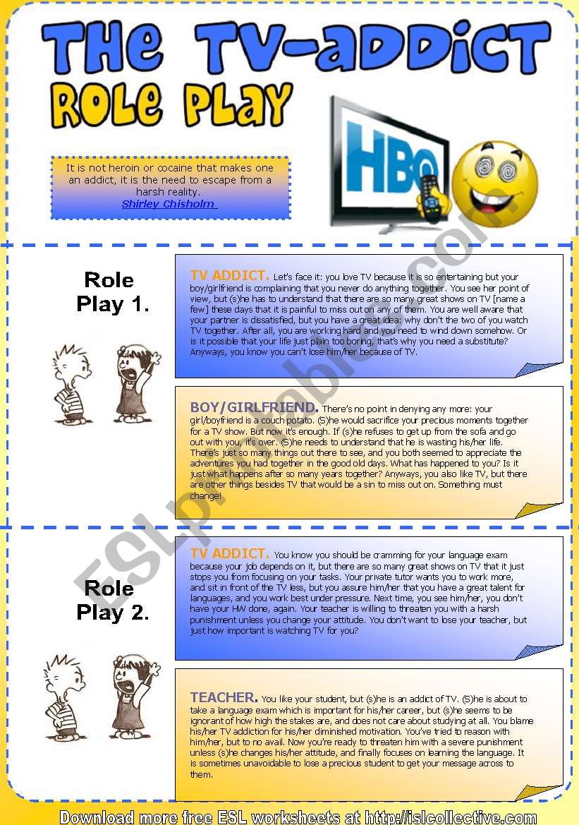 TV Addict Role Play worksheet