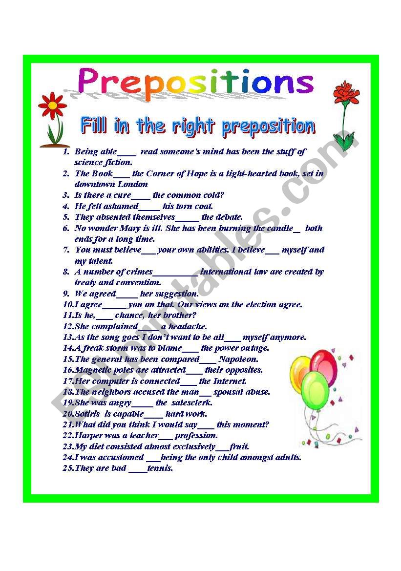 Prepositions worksheet