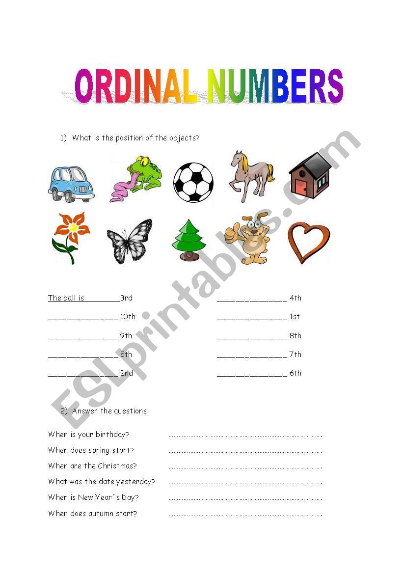 Ordinal numbers worksheet