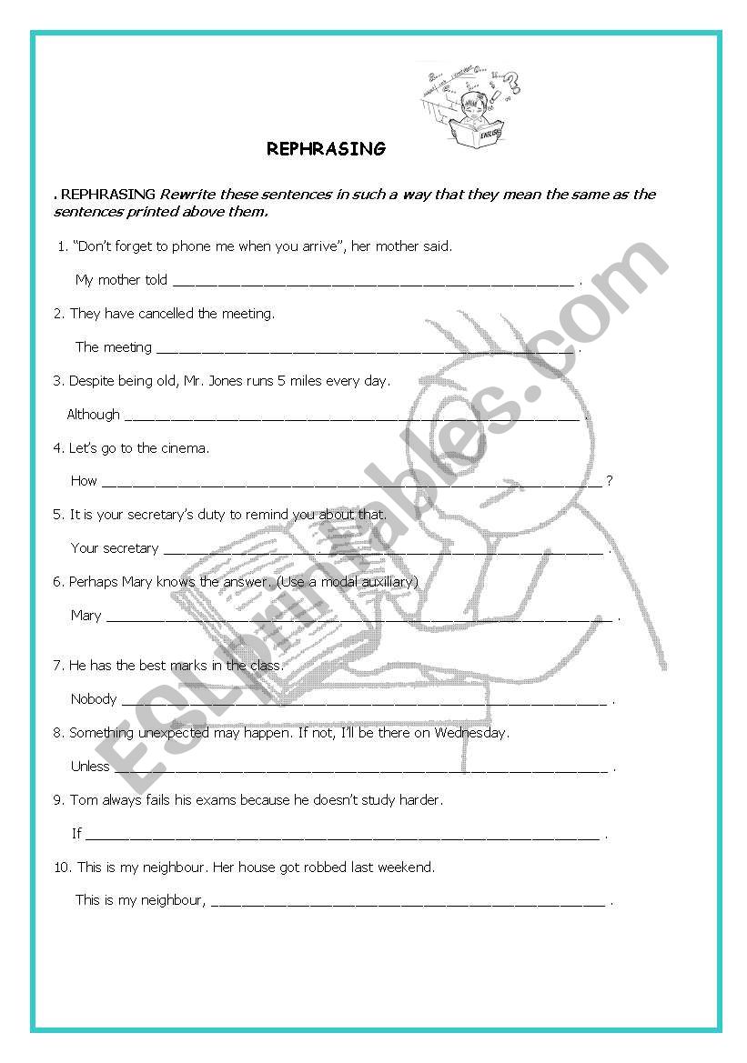 Rephrasing worksheet