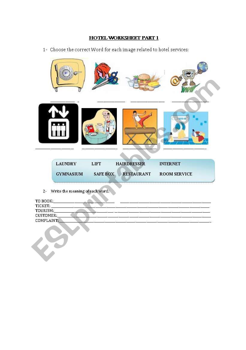HOTEL WORKSHEET worksheet