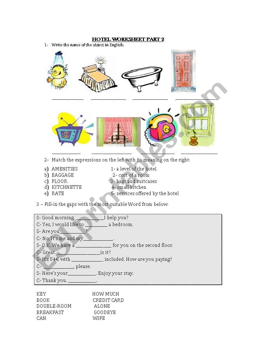 HOTEL WORKSHEET-PART 2 worksheet