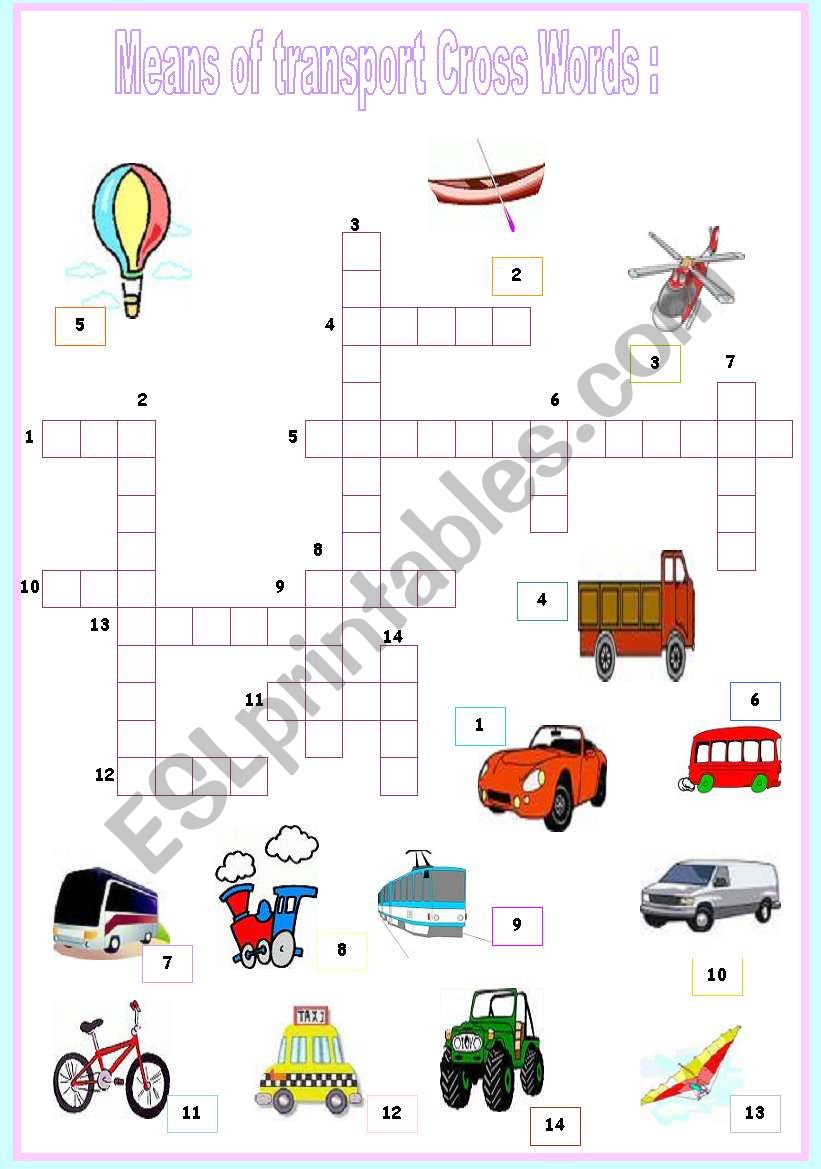 transport cross word worksheet