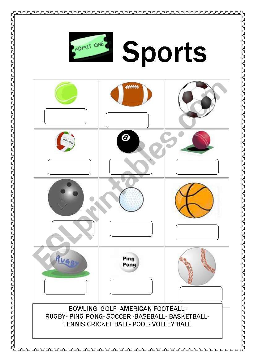 Sports Write The Names In The Blanks Esl Worksheet By Ilona