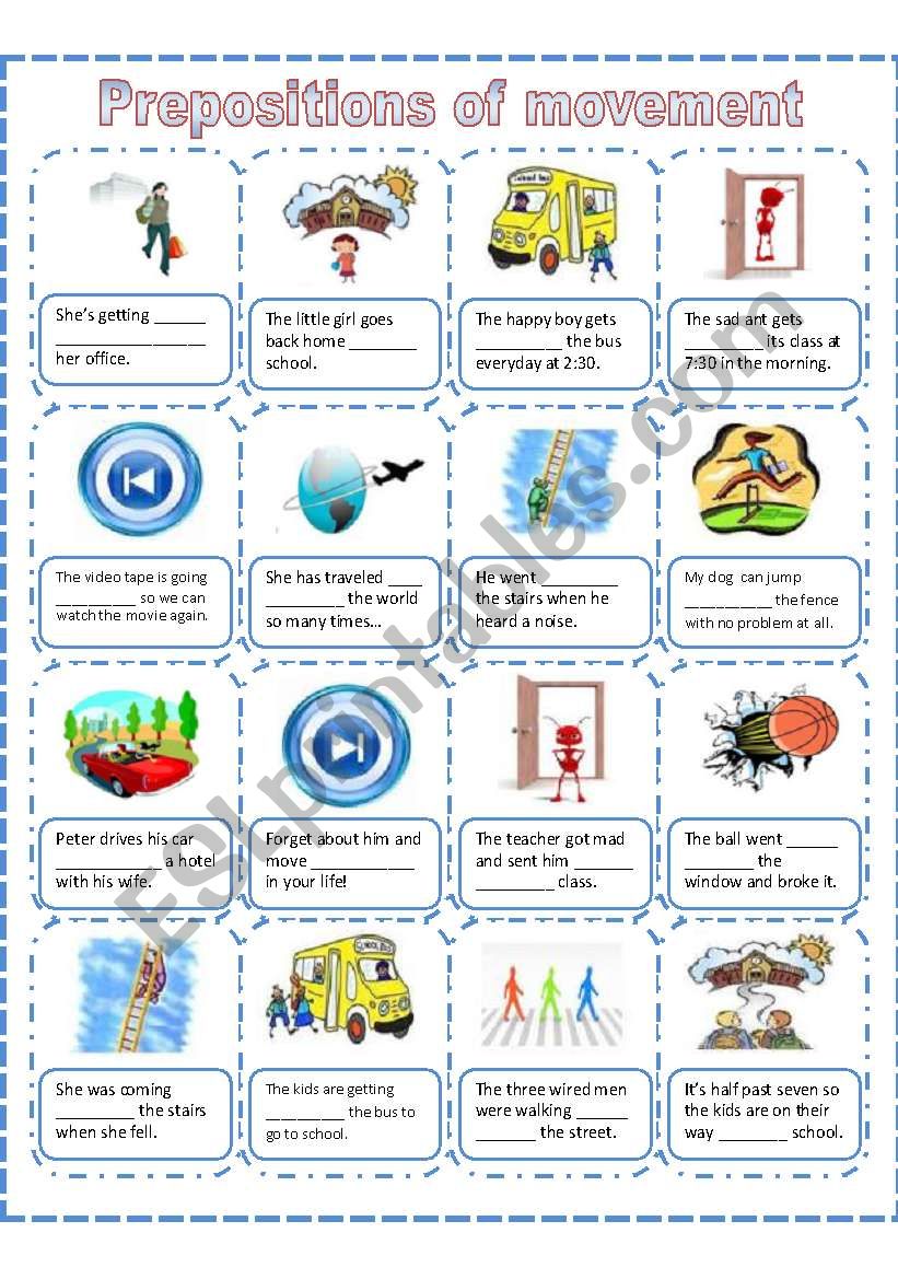 Prepositions of movement, a worksheet