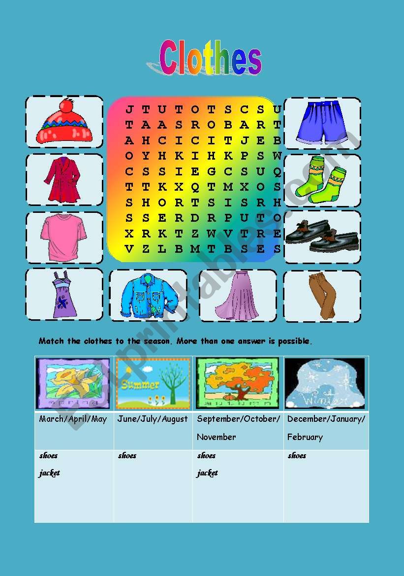 Clothes and seasons worksheet