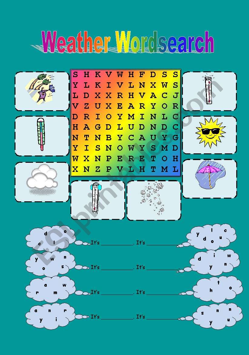 Weather wordsearch worksheet