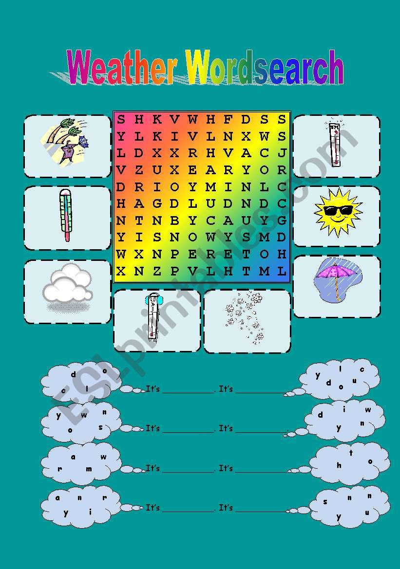 Weather wordsearch worksheet