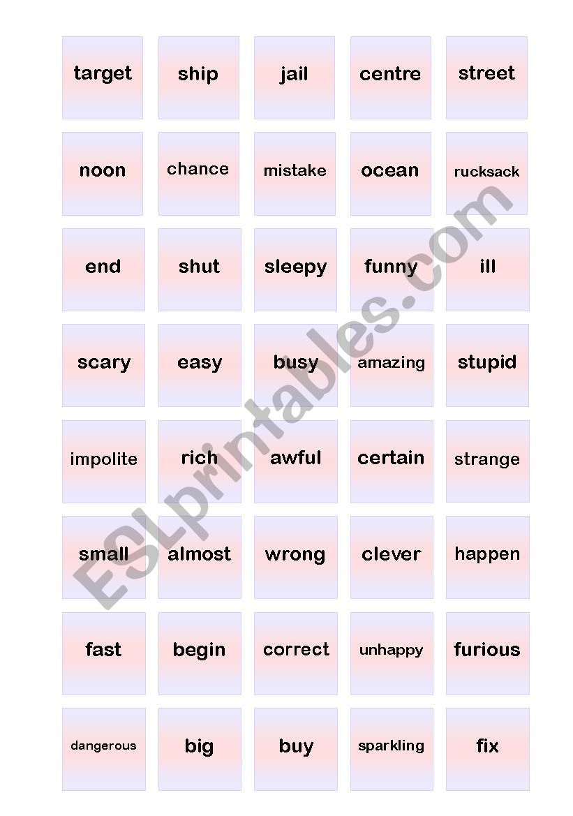 speaking game on synonyms, asking questions and giving short answers