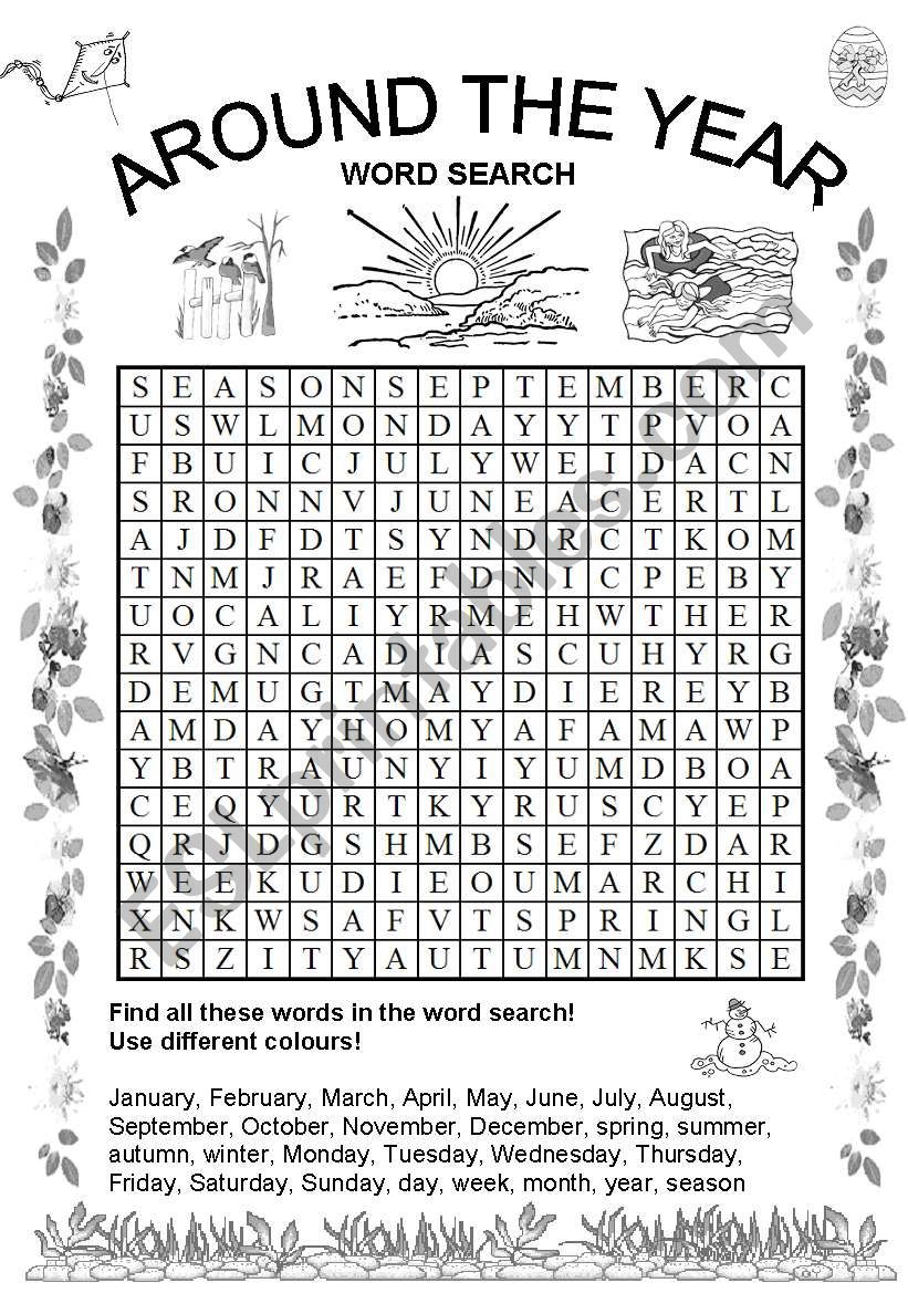 AROUND THE YEAR  -  word search