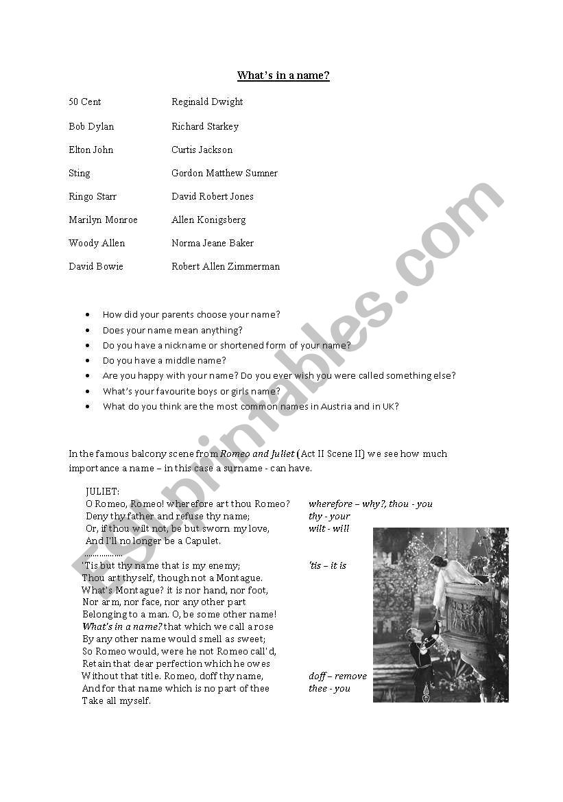 Names worksheet