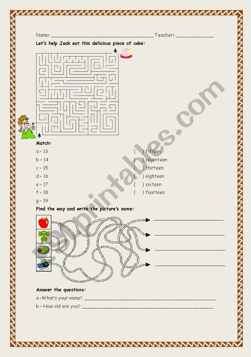 Numbers and vowels worksheet