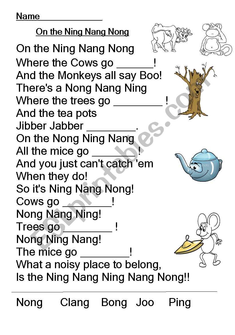 On the Ning Nang Nong worksheet