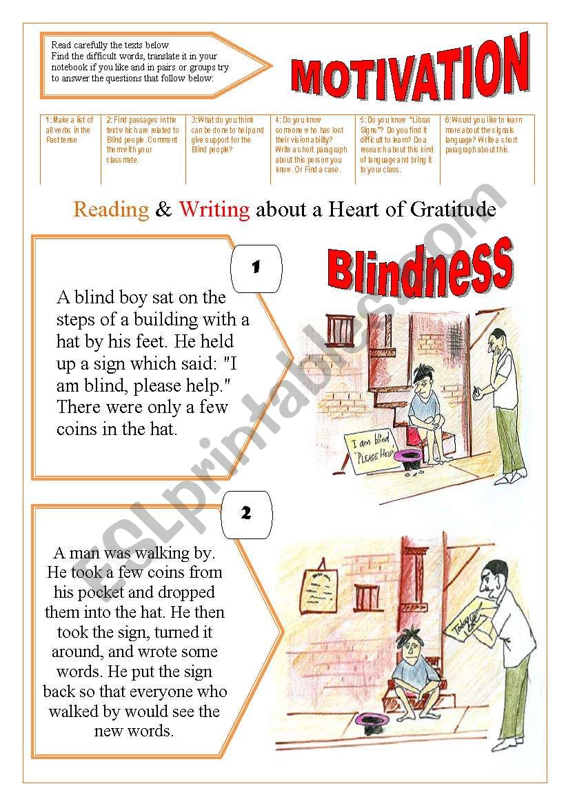BLINDNESS & MOTIVATION - Reading & comprehension + 11 activities