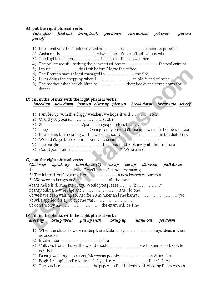 phrasal verbs worksheet