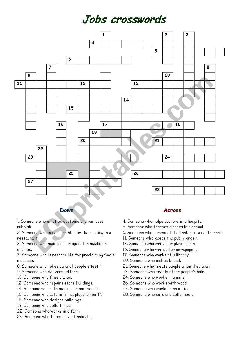 jobs crossword worksheet