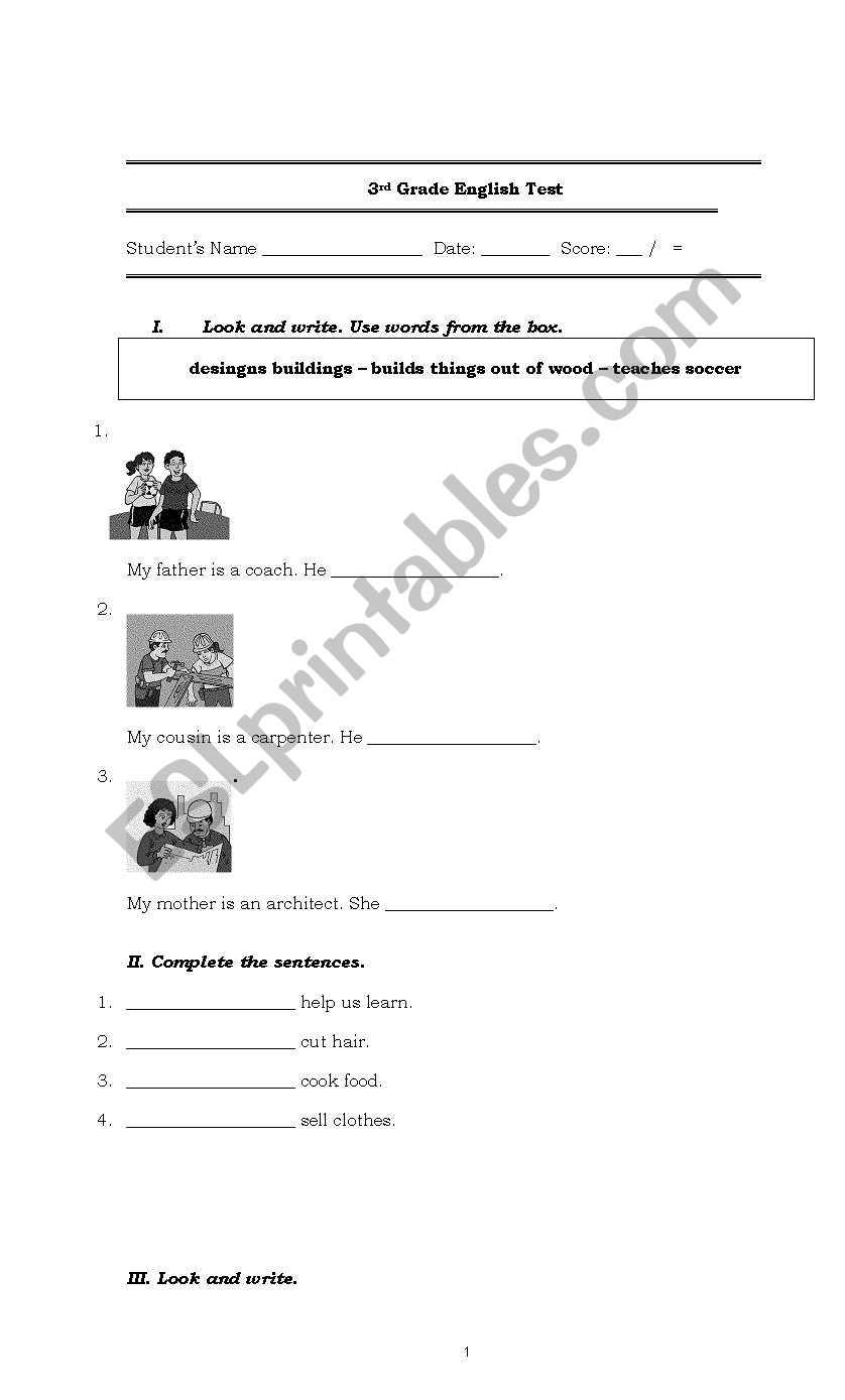 3rd grade test worksheet