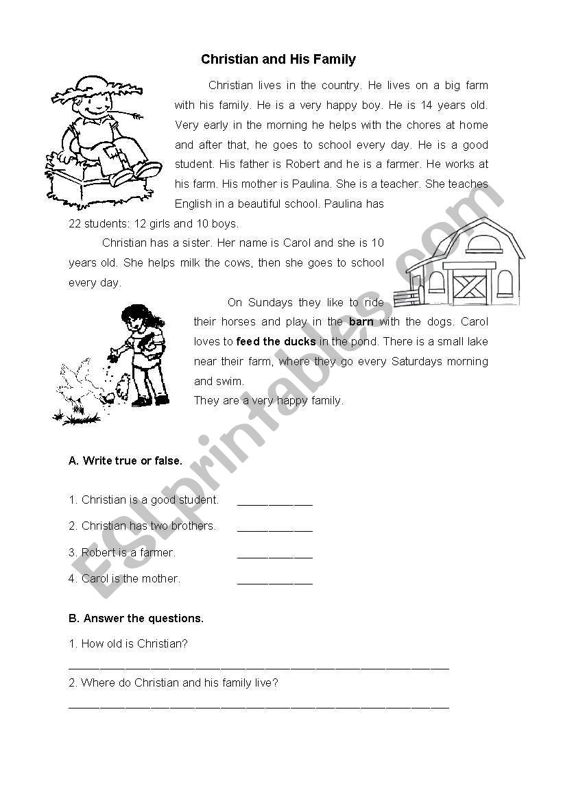 Christian and His Family worksheet