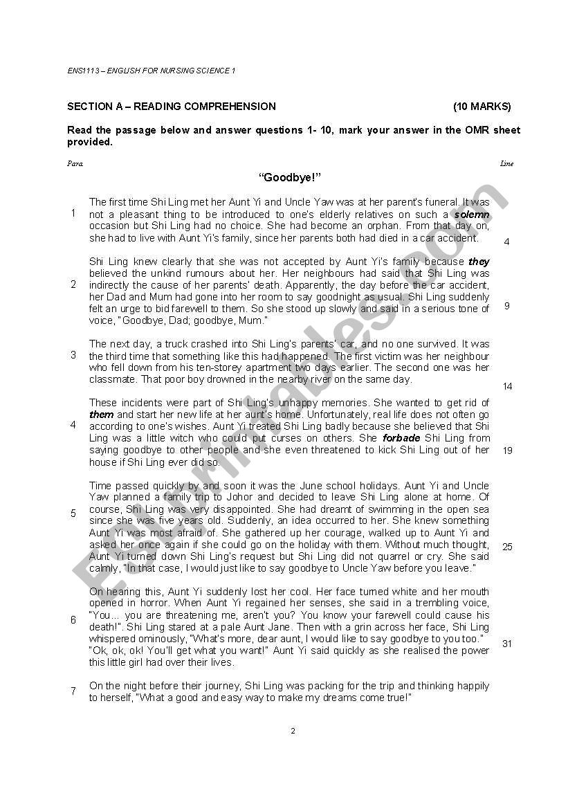 Sample of Exam Questions worksheet