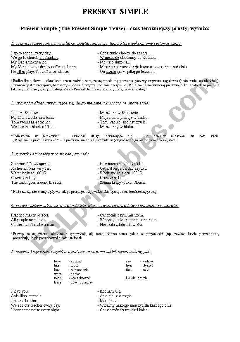 present simple tense theory worksheet