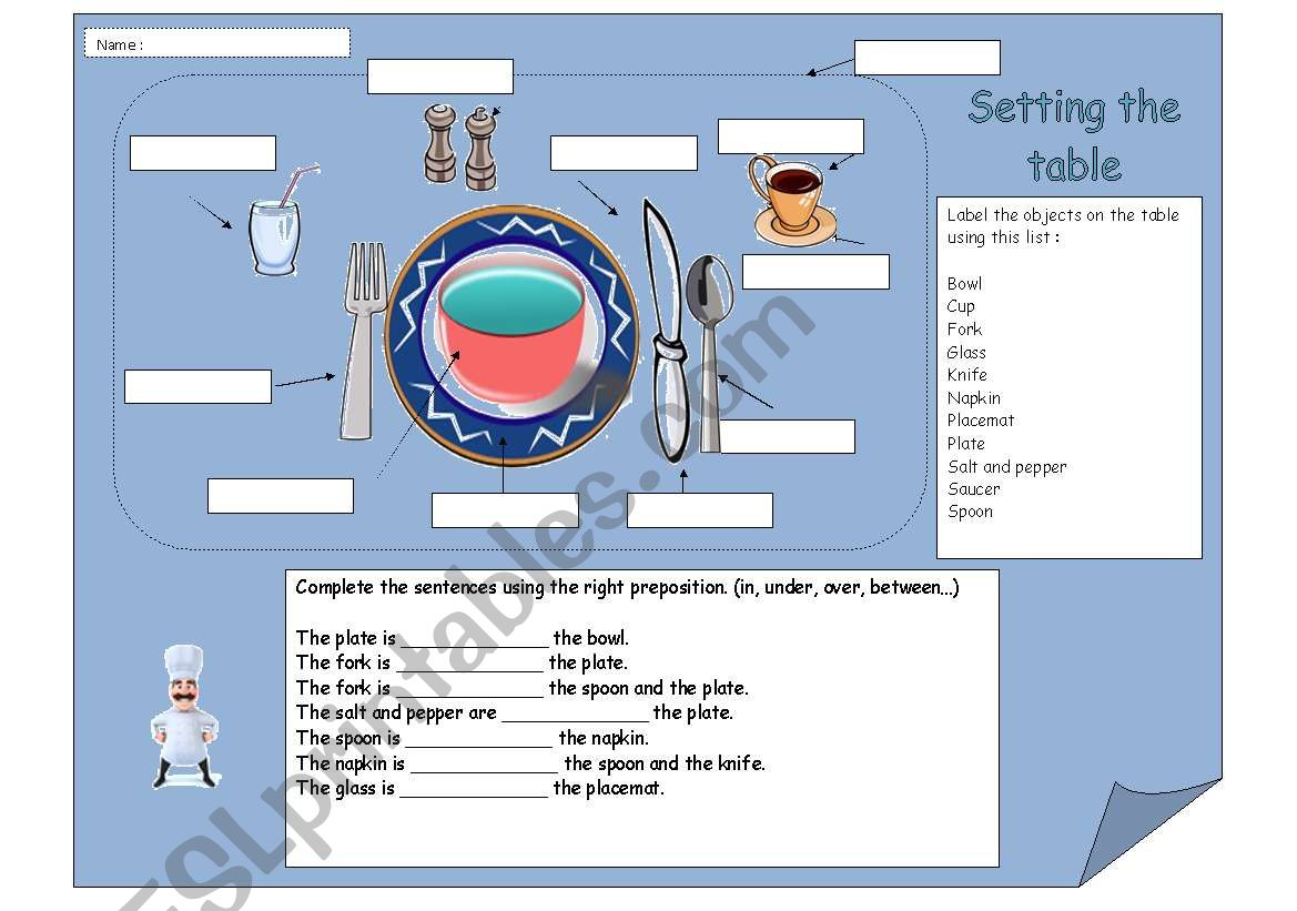 Setting the table worksheet