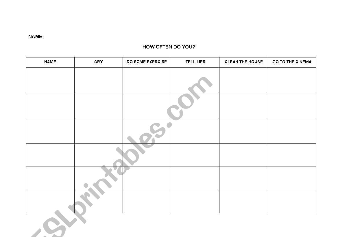 How often do you...? worksheet