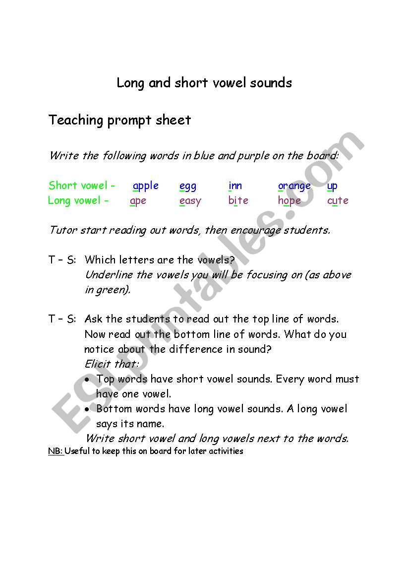 Long & Short Vowel Sounds worksheet